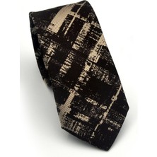 Gaffy Bej Desenli Kahverengi Dokuma Kumaş Mendilli Slim Fit Kravat // SDK-2601-5