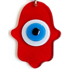 Ett Nazar Boncuklu Kırmızı Renk Fatma Ana Bereket Eli Cam Duvar Süsü