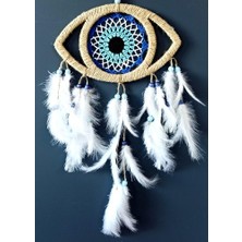 Ett Göz Model Nazar Boncuğu Motifli Kuş Tüylü El Yapımı Düş Kapanı Duvar Dekoru