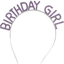 Ett Mor Renk Kristal Taşlı Parlak Birthday Girl Yazılı Taç 16X17 cm