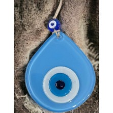 Ett Orta Boy Mavi Damla Desen Nazar Boncuklu Duvar Dekoru Cam Duvar Süsü