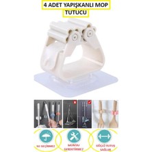 Mikasso Mop Banyo Askısı Çok Amaçlı Yapışkanlı Askı 4 Adet Fırça Süpürge Papas Düzenleyici Mutfak Gri