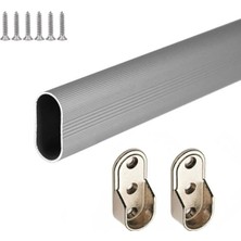 Mikasso Oval Alüminyum 66 cm Dolap Içi Askı Borusu 2 Adet Flanş Vidaları Gri