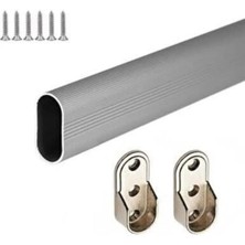 Mikasso Oval Alüminyum 90 cm Dolap Içi Askı Borusu 2 Adet Flanş Vidaları Metal 60 x 90 Gri Tr