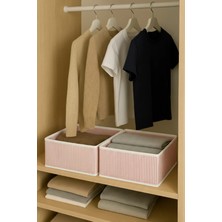 Mikasso 2'li Set Dolap Içi ve Çekmece Düzenleyici Organizer Kutu, Pembe Çizgili Kumaş Kutu 28X28X13 cm Kumaş