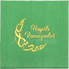 Güzelyüz Avm Hayırlı Ramazanlar Yeşil Gold Yaldızlı Peçete 16 Adet 16X16 cm Altın Varaklı Ramazan Bayram Dini Süs