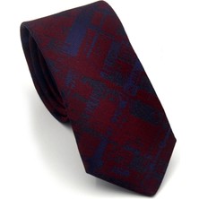 Gaffy Lacivert Desenli Bordo Dokuma Kumaş Mendilli Slim Fit Kravat // SDK-2601-4