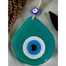 Ett Orta Boy Yeşil Damla Desen Nazar Boncuklu Duvar Dekoru Cam Duvar Süsü