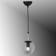 TT604-1-SY-KR Tt Aydınlatma Mat Siyah - Krom Kaplama Tijli Glop Camlı Tekli Avize