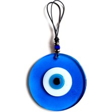 Ett Nazar Boncuklu El Yapımı Deri Ipli Açık Mavi Şeffaf Cam Duvar Süsü