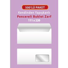 Oyal Buklet Beyaz Zarf 500'LÜ 110GR Pencereli Fatura Zarfı Para Zarfı Silikonlu