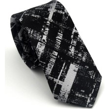 Gaffy Beyaz Desenli Siyah Dokuma Kumaş Mendilli Slim Fit Kravat // SDK-2601-1