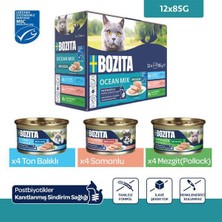 Bozita Okyanus Karışımı Ton Balıklı, Somonlu ve Mezgitli Tahılsız Kedi Konservesi 12X85 gr