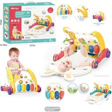 NessiWorld BIB6016- Piyanolu Bebek Yürüteci ve Tavşan Desenli Kırmızı Oyun Halısı  2 In 1