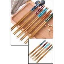 Mikasso Bambu Chopstick 5 Li Desenli Yıkanabilir Çin Çubuk Suşi Ramen Noodle Yemek Çubuğu Bambu Çok Renkli
