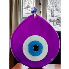 Ett Orta Boy Şeffaf Mor Damla Desen Nazar Boncuklu Duvar Dekoru Cam Duvar Süsü