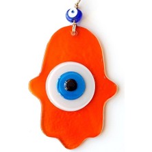 Ett Nazar Boncuklu Şeffaf Turuncu Fatma Ana Bereket Eli Cam Duvar Süsü