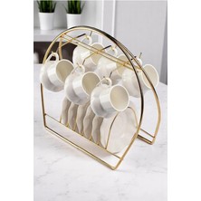 Mikasso Fincan Askılığı Standı, 6'lı Kahve Fincan Askılığı Stand, Gold Fincanlık Metal Sarı Tr