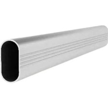 Mikasso 130CM Oval Alüminyum Dolap Gardrop Askı Borusu + 2 Adet Plâstik Flanş ve Montaj Vidaları Gri