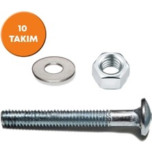 Mikasso 5/16X70 Yuvarlak Başlı Kasa Civatası + Somun + Pul (10 Takım)
