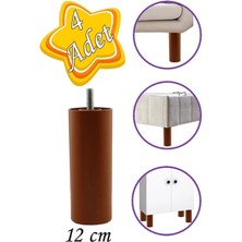 Mikasso 4 Adet Silindir Destek Ayağı 12 cm Kahverengi Gizli Ayak M8 Civatalı Incediş Mobilya Baza Koltuk Kah