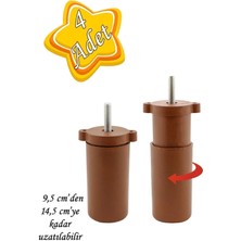 Mikasso 4 Adet Ayarlı Destek Ayağı 9.5 x 14.5cm Kahverengi Gizli Ayak M8 Civatalı Incediş Mobilya Kanepe Baz