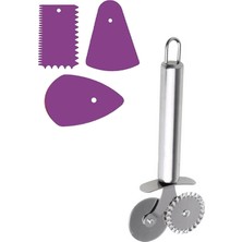 Mikasso 4'lü Set Hamur Kazıyıcı Spatula Pasta Dekorasyon Seti, Pizza Hamur Kesici Ahşap Kahverengi