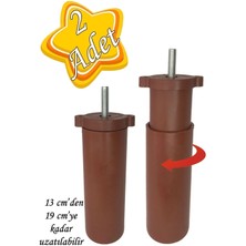 Mikasso 2 Adet Ayarlı Destek Ayağı 13 x 19CM Kahverengi Gizli Ayak M8 Civata Incediş Mobilya Baza Koltuk Kah