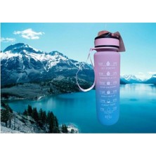 Mikasso Mavi-Pembe Kilitli Sızdırmaz Kapaklı Pipetli Matara Kayışlı ve Motivasyon Yazılı Matara 1 Litre Çok