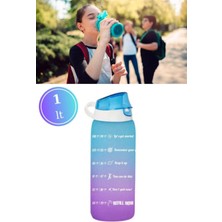 Mikasso 1 Litre Çift Renk Suluk, Okul ve Sporcu Matarası, Motivasyonel Su Şişesi 1000ML Mavi Mavi Plastik