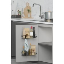 Mikasso Dolap Kapağı Rafı Yapışkanlı 2 Li Set Mutfak Tezgah Düzenleyici Duvar Organizer Metal 20 x 30 Siyah