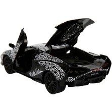 Oyuncak Vitrinim 1:32 Sesli ve Işıklı Rmz Hobby Keith Haring Serisi Die Cast Çek Bırak Model Araba - Siyah-Beyaz Lamborghini Sian Fkp 37