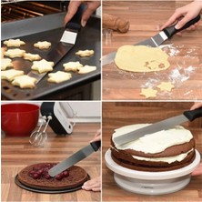 Mikasso 20 cm Oval Uçlu Eğik Pasta Sıvama Spatulası, Beyaz, Yüksek Kalite Çelik Beyaz
