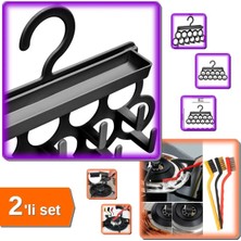 Mikasso Kravat ve Şal Askısı Siyah + 3 Adet Banyo Temizlik Fırça Seti (Bakır Demir Plastik) - 2li Set G7B8M7