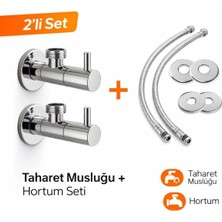 Mikasso Çubuk Kollu Klozet Flex Bağlantı Takımı 2 Adet 50 cm Flex Hortum 2 Adet Klozet Taharet Musluğu
