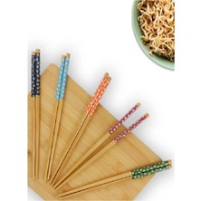 Mikasso Bambu Kore Çin Yemek Çubuğu Çöpstick Desenli 5 Li Bambu Çok Renkli