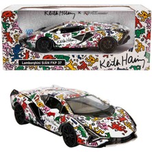 Oyuncak Vitrinim 1:32 Sesli ve Işıklı Rmz Hobby Keith Haring Serisi Die Cast Çek Bırak Model Araba - Renkli Lamborghini Sian Fkp 37
