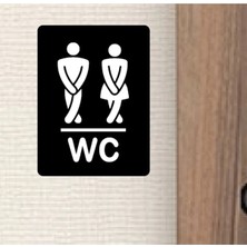 Mikasso Ahşap Wc Tabela, Esprili Wc Yazısı Kapı Üzeri Tabela Sıkışmış Kadın Erkek Silüeti