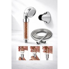 Mikasso Boncuklu Kireç Önleyici Duş Başlığı Seti Hortum Tutacak 3'lü Set Haki Paslanmaz Çelik