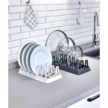 Mikasso Tencere Kapağı Organizeri 6 Bölmeli Tencere Kapak Tabak Düzenleyici Organizer Plastik 22 x 12 Siyah