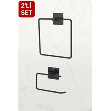 Mikasso Siyah Kare Havluluk ve Tuvalet Kağıdı Tutacağı 2'li Set, Avantajlı Set Siyah Çok Renkli
