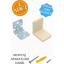 Mikasso 4 Ad. Ağır Dolap Duvar Montaj Askı Sabitleme Seti Krem- Deprem Mobilya Eşya Sabitleyici Aparat Bej