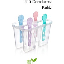 Mikasso 4 Bölmeli Dondurma Kalıbı ve Çubukları - Bpa Free | 7,5 x 5,5 x 3 cm Silikon Şeffaf