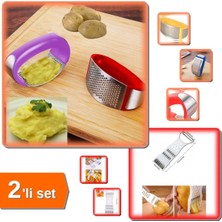 Mikasso Paslanmaz Çelik Patates Püresi Aleti + 5 Fonksiyonlu Sebze Meyve Soyucu - 2li Set D7E8F9 Çok Renkli
