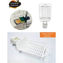Mikasso Musluk Yanı Süngerlik Ayarlı Sünger Askılığı Evye Süngerliği Banyo Mutfak Düzenleyici Plastik Beyaz