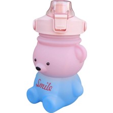 Mikasso 0.8 Lt. Pipetli Smile Ayıcık Sızdırmaz Plastik Öğrenci Motivasyon Matarası Suluğu(Sticker Hediyeli)