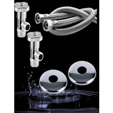 Mikasso Taharet Musluk Seti | 2’li Ara Musluk + 2’li Spiral Hortum + 2’li Rozet – Sızdırmaz & Dayanıklı ✅