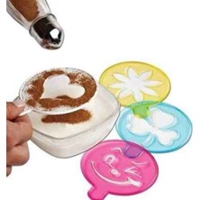 Mikasso 4'lü Çeşitli Pasta Kek Kahve Sütlaç Süsleme Şablonları Plastik Dekorasyon Şablonları Plastik Turuncu