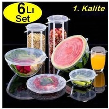 Mikasso 6'lı Silikon Streç Kapak Tabak Bardak Gıda Bonesi Tazeliği Korur Saklama Kabı Kapağı Şeffaf Silikon