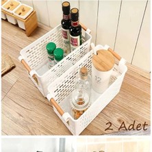 Mikasso Çok Amaçlı Organizer Düzenleyici Plastik Saplı Sepet Beyaz (2 Adet) Plastik Ekru 28 x 13 Tr